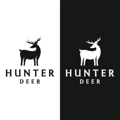 Deer Antlers and vintage deer head logo template design.Logo for badge,deer hunter,adventure and wildlife.