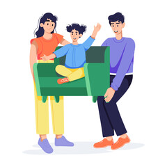 Cute flat illustration depicting family playing 