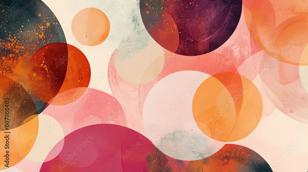 Poster minimalist composition with overlapping circles and cosmic shapes