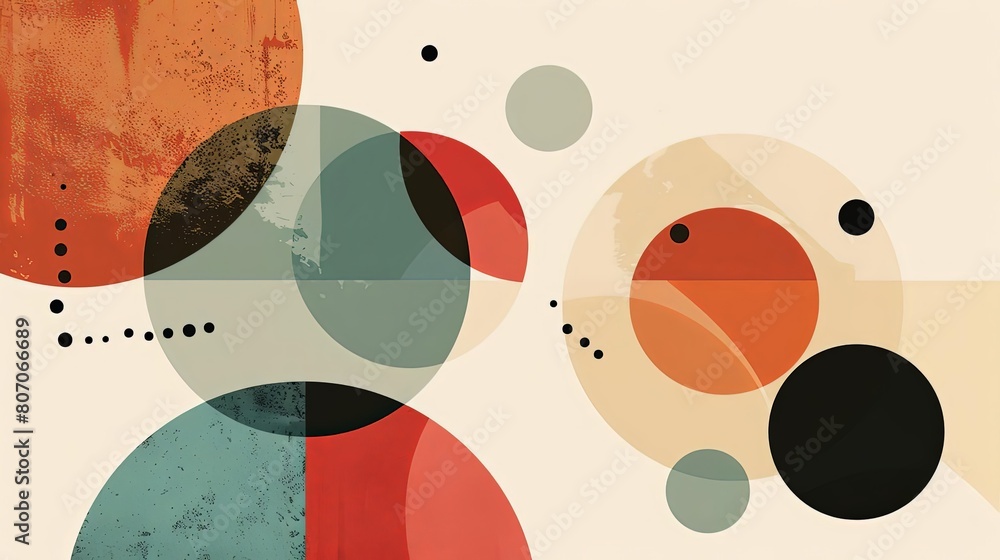 Poster minimalist composition with overlapping circles and cosmic shapes