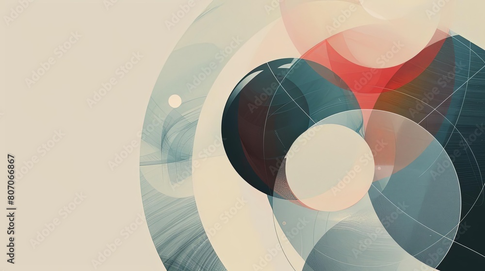 Poster minimalist composition with overlapping circles and cosmic shapes