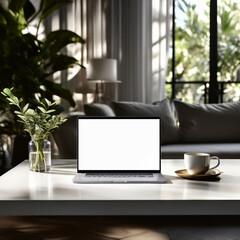 Fototapeta premium Open modern laptop with blank white screen mockup