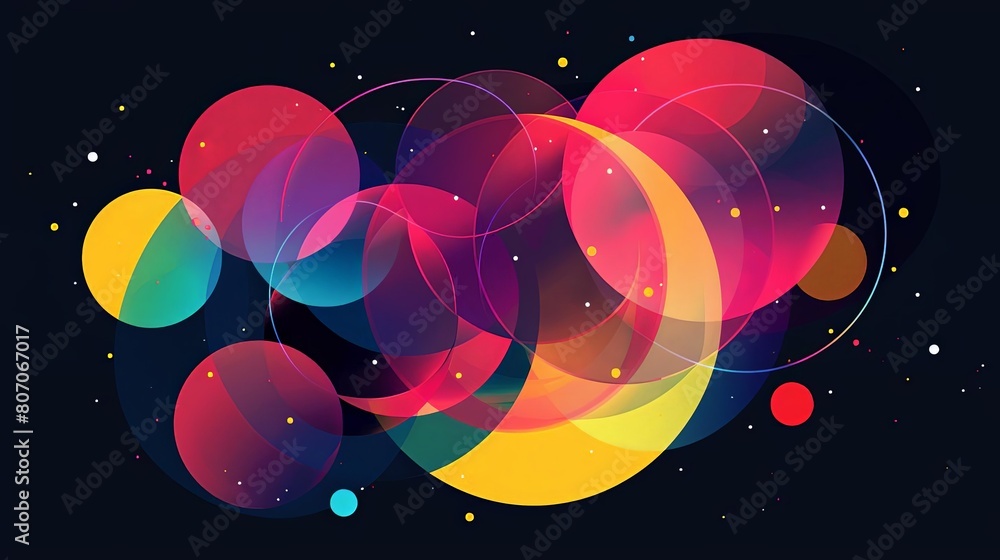 Poster minimalist composition with overlapping circles and intergalactic hues