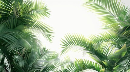 A lush green palm tree with leaves reaching up to the sky