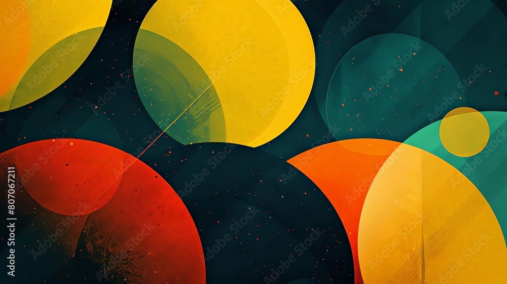Poster minimalist composition with overlapping circles and intergalactic hues
