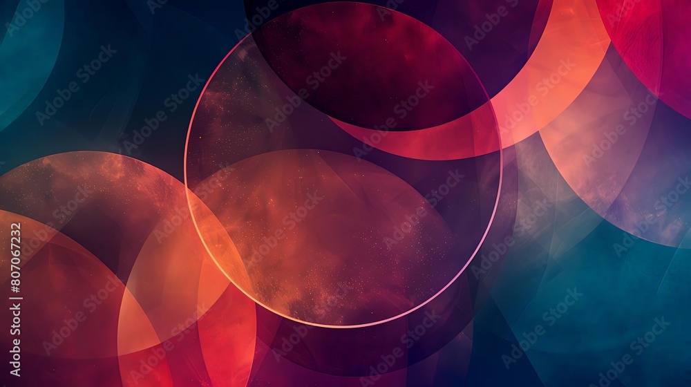 Poster minimalist composition with overlapping circles and intergalactic hues
