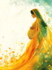 Pregnant Mary, Our Lady Virgin Mary waiting for a baby. Biblical illustration