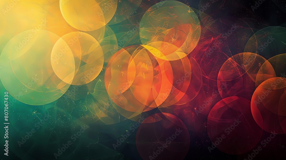 Poster minimalist composition with overlapping circles and intergalactic hues
