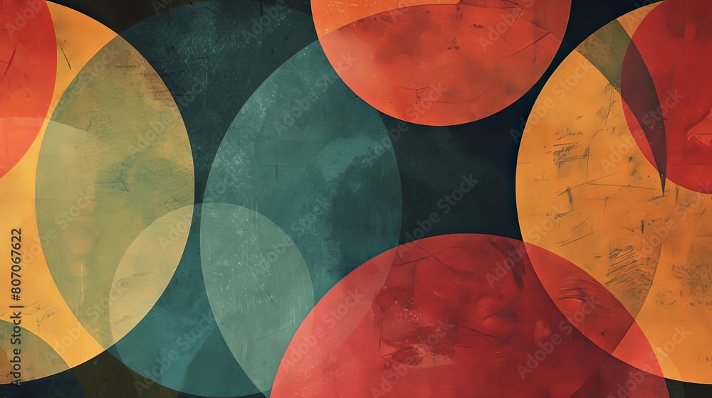 Poster minimalist composition with overlapping circles and intergalactic hues