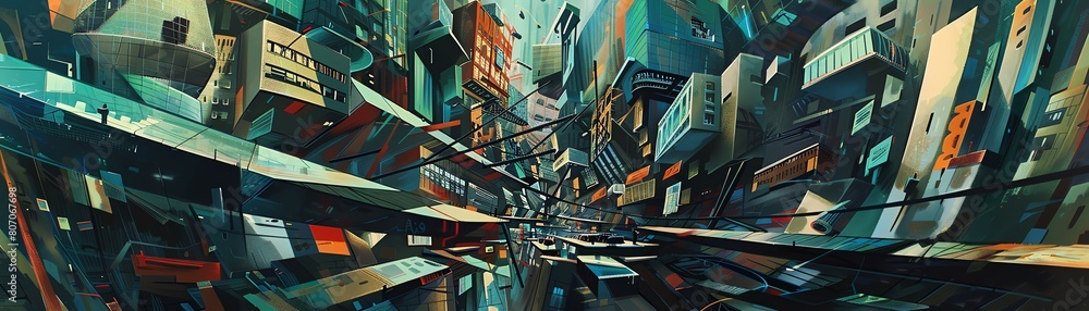 Poster explore the surreal world of cubism through an unexpected camera angle that deconstructs a bustling 