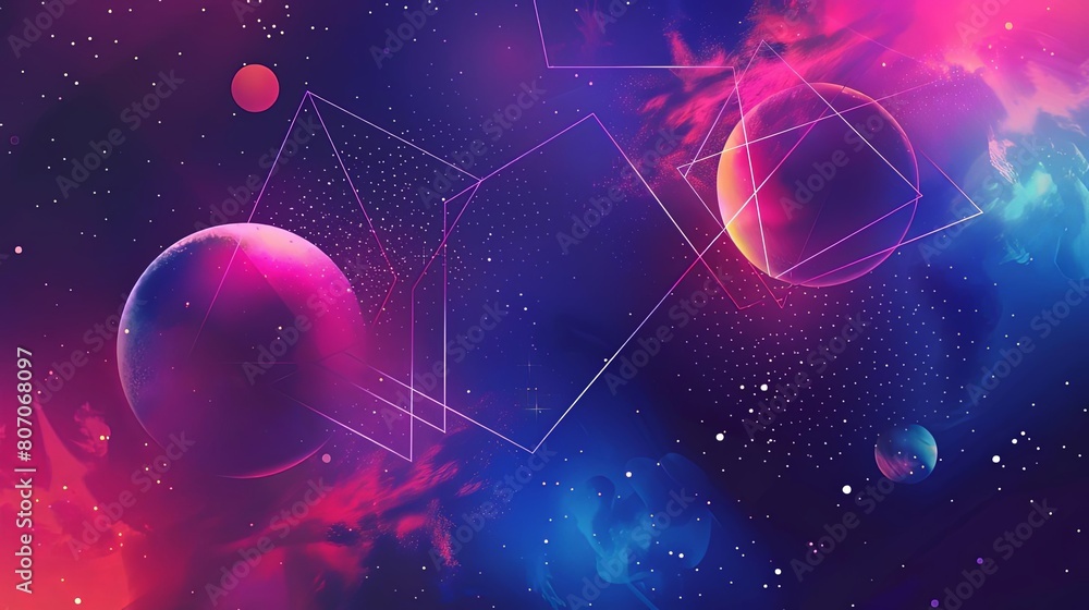 Poster minimalist composition with geometric patterns and cosmic colors