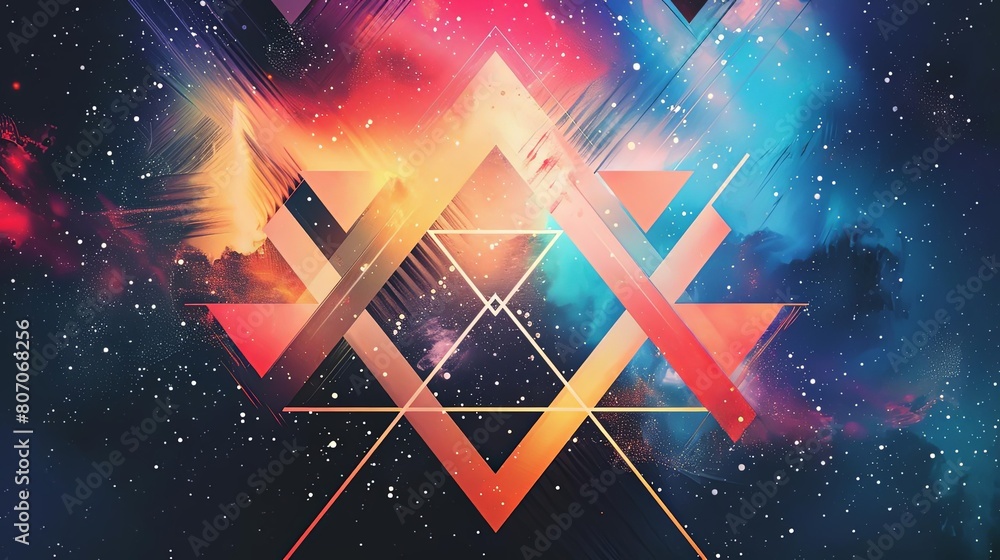 Poster minimalist composition with geometric patterns and cosmic colors