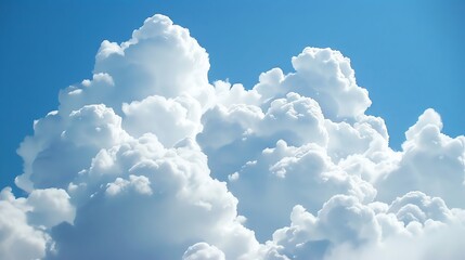 Naklejka premium Puffy white clouds against a bright blue sky, capturing the soft, airy texture visually.