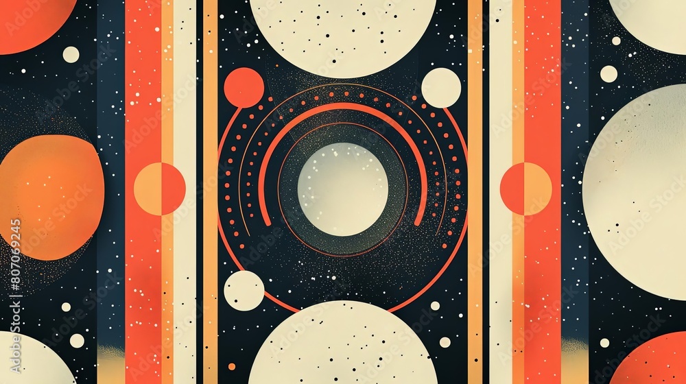 Poster minimalist composition with geometric patterns and cosmic tones