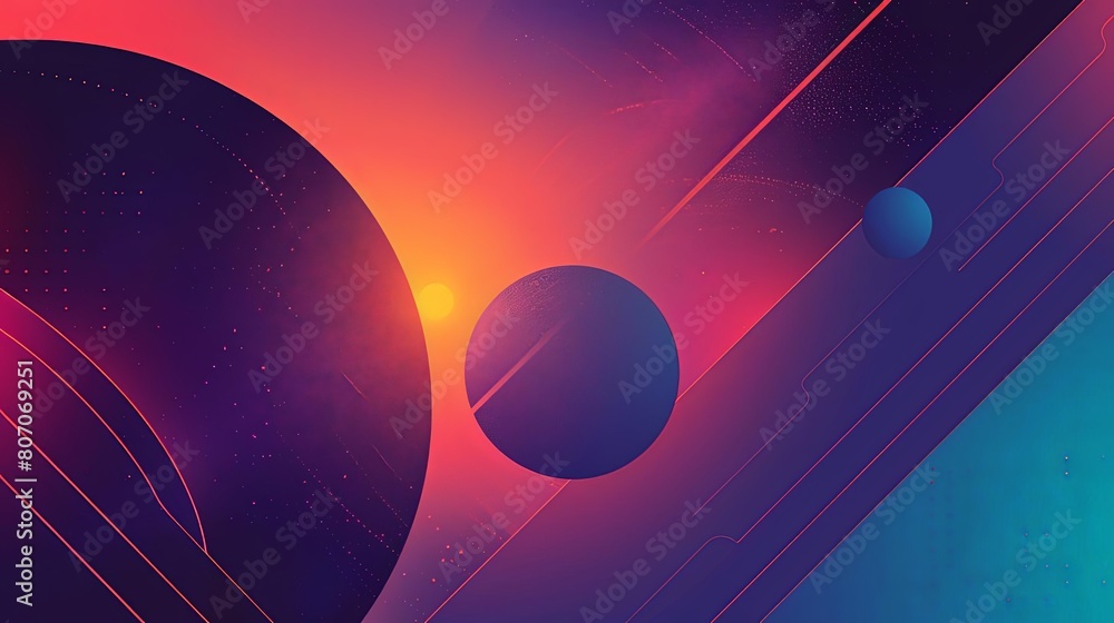 Poster minimalist composition with geometric patterns and cosmic tones, featuring a circular object in the 