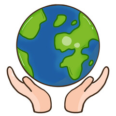 Hands carry a earth planet symbolize care for our world illustration.