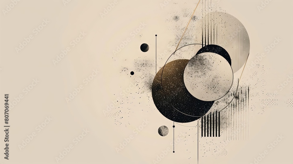 Poster minimalist composition with geometric patterns and cosmic tones