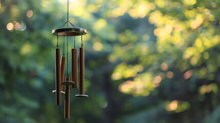Isolated wind chime sounding softly in the breeze.
