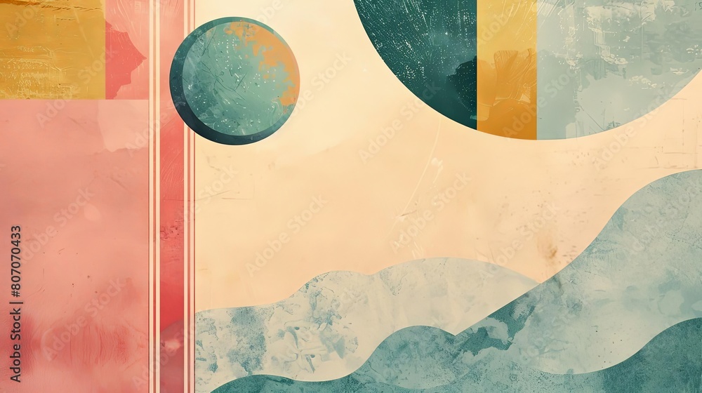 Poster minimalist composition with geometric patterns and ethereal hues