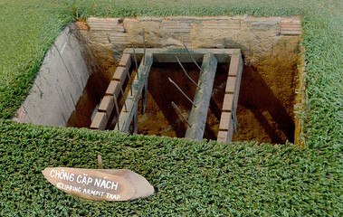 Vietnam War booby trap reconstructwd at Cu Chi