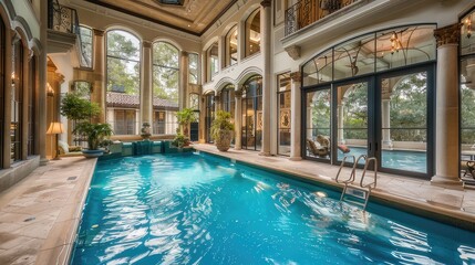 Luxurious Retreat Opulent Pool with Abundant Windows Creates Seamless Indoor-Outdoor Connection
