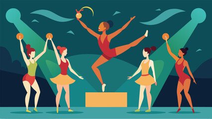 As the routine reached its the rhythmic gymnasts captivating performance left the audience cheering for more.. Vector illustration