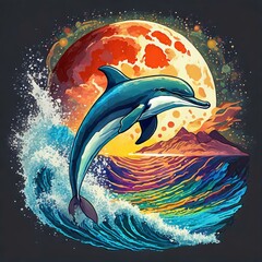 Dolphin against a Moonscape