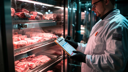 Quality control inspection in meat storage facility