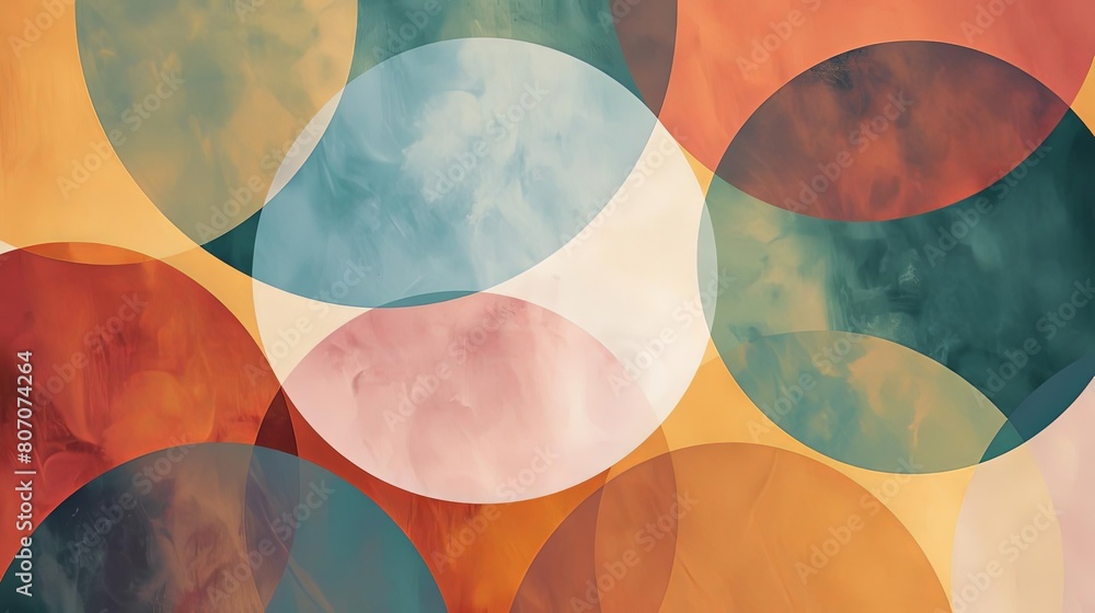Poster minimalist composition with overlapping circles and celestial hues