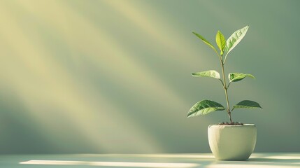 A minimalist plant in a small pot, placed on a clean background, ideal for messages about growth and learning