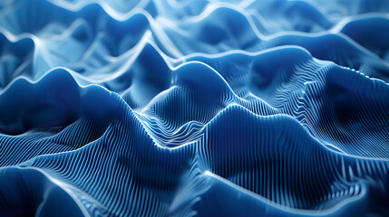 A blue wave with a lot of lines. The lines are very thin and the wave is very long,Blue wavy background. 3d rendering, Light blue color glossy silk satin cloth wavy texture background
