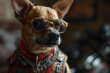 dog wearing motorcycle jacket