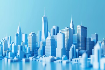 Obraz premium A city skyline is shown in blue with a clear sky
