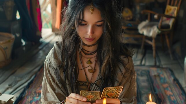 A witch casting runes to divine the future for her clients seeking fortune-telling.
