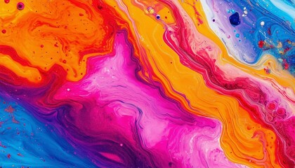 Vibrant Abstract: Liquid Marbling Paint Background, Intensely Colorful Mix of Acrylic Vibrant Colors, Creating a Fluid Painting Abstract Texture