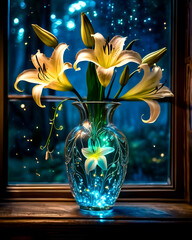 A vase of flowers on the windowsill