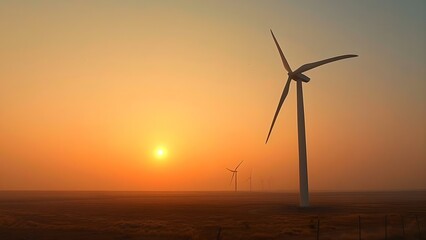 Fototapeta premium Wind turbine generates electricity from wind energy in realistic daylight setting. Concept Renewable Energy, Wind Turbine, Electricity Generation, Realistic Daylight Setting