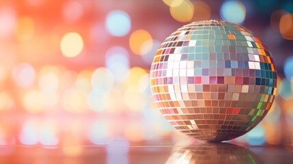 A dazzling disco mirror ball reflecting a vibrant dance floor, 