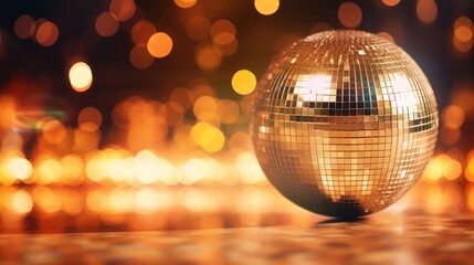 Obraz premium A dazzling disco mirror ball reflecting a vibrant dance floor, 