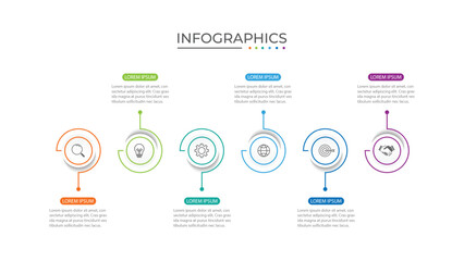Business infographic thin line process with circle template design with icons and 6 options or steps.