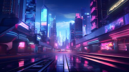 night scene of modern city with fast moving cars, 3d rendering