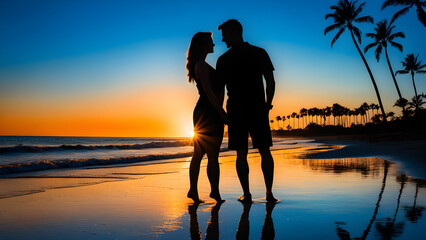 Fototapeta premium couple silhouette on the beach 