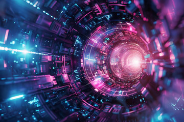 Obraz premium Design a mesmerizing abstract composition incorporating elements of machinery and robotics, exploring the concept of innovation and progress in a digital age