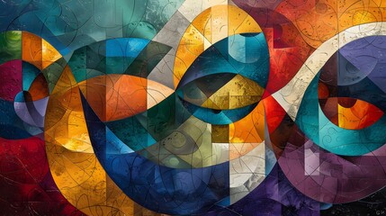 Fototapeta premium An abstract painting of swirling colors and geometric shapes