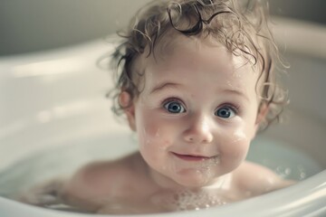 Baby smiling in a bath