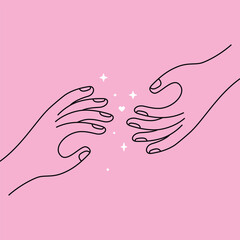 Vector line simple illustrations, hands and gesture in outline style, sticker gesture, print and poster design.