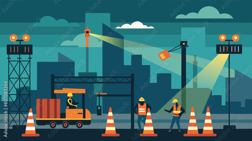 Poster the flickering floodlights add a sense of urgency to the construction site as workers race against t