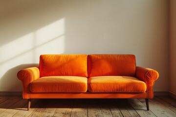 Cute modern orange sofa interior,