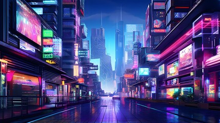 Night city panorama with road and traffic lights. 3d rendering