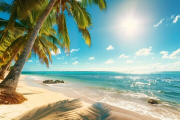 Obraz premium Beach with palm trees and sea on a clear day